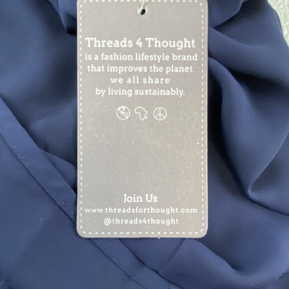 Threads 4 Thought Navy Blue Womens L Classic Preppy Cinched Waist  Lined Dress - Picture 7 of 13